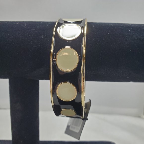 Saks Fifth Ave Black/Taupe enamel bangle bracelet - Picture 2 of 3